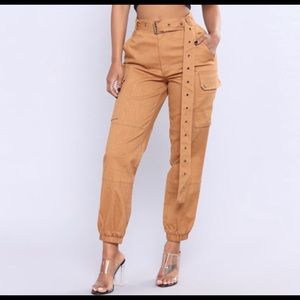 Fashion Nova Tan Cargo High Waisted Pants